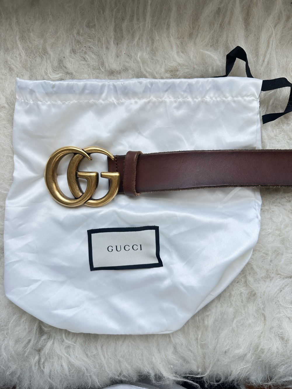 Gucci Brown Leather Belt with Gold Double G Buckle - Picture 2 of 7